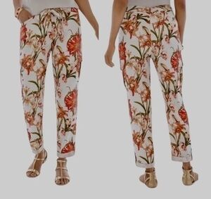Chico’s Floral Utility Cargo Ankle Pants Tie Belt Size 2 L/12 Tencel Boho Pants